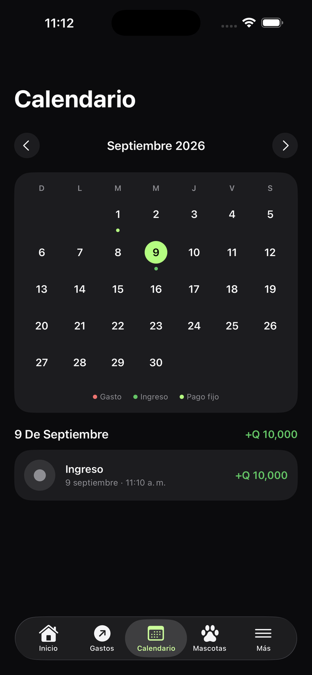 Calendario de MaxBalance con los movimientos del día