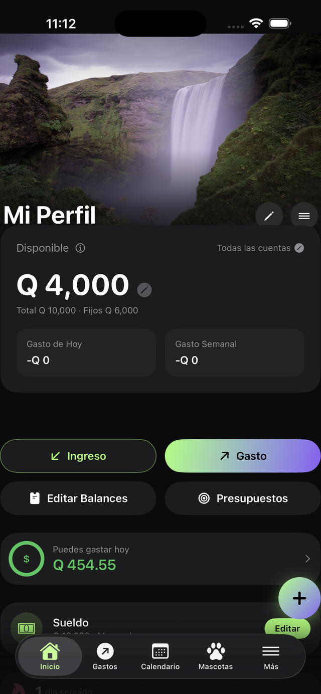 Pantalla principal de MaxBalance mostrando el disponible del día